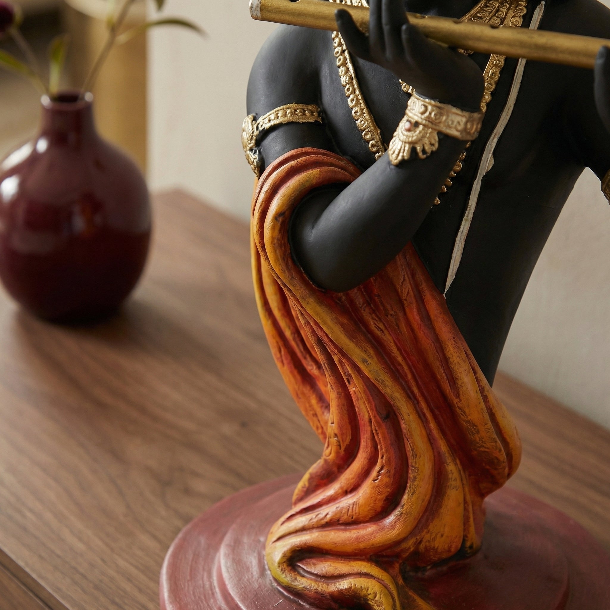 Celestial Krishna Golden Flute Statue | God Statue | Set of 1