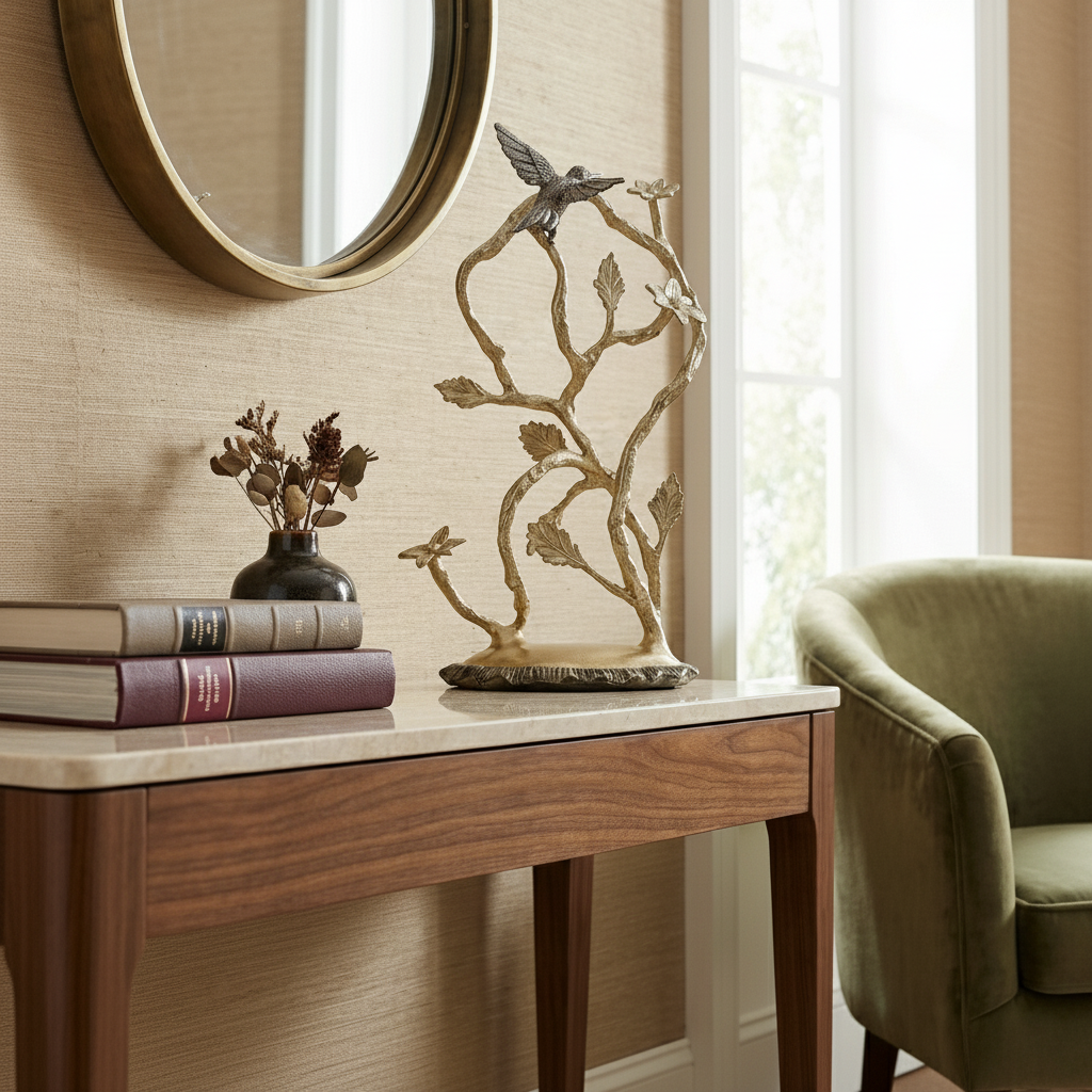 Golden Bird on Branch Decor | Set of 1