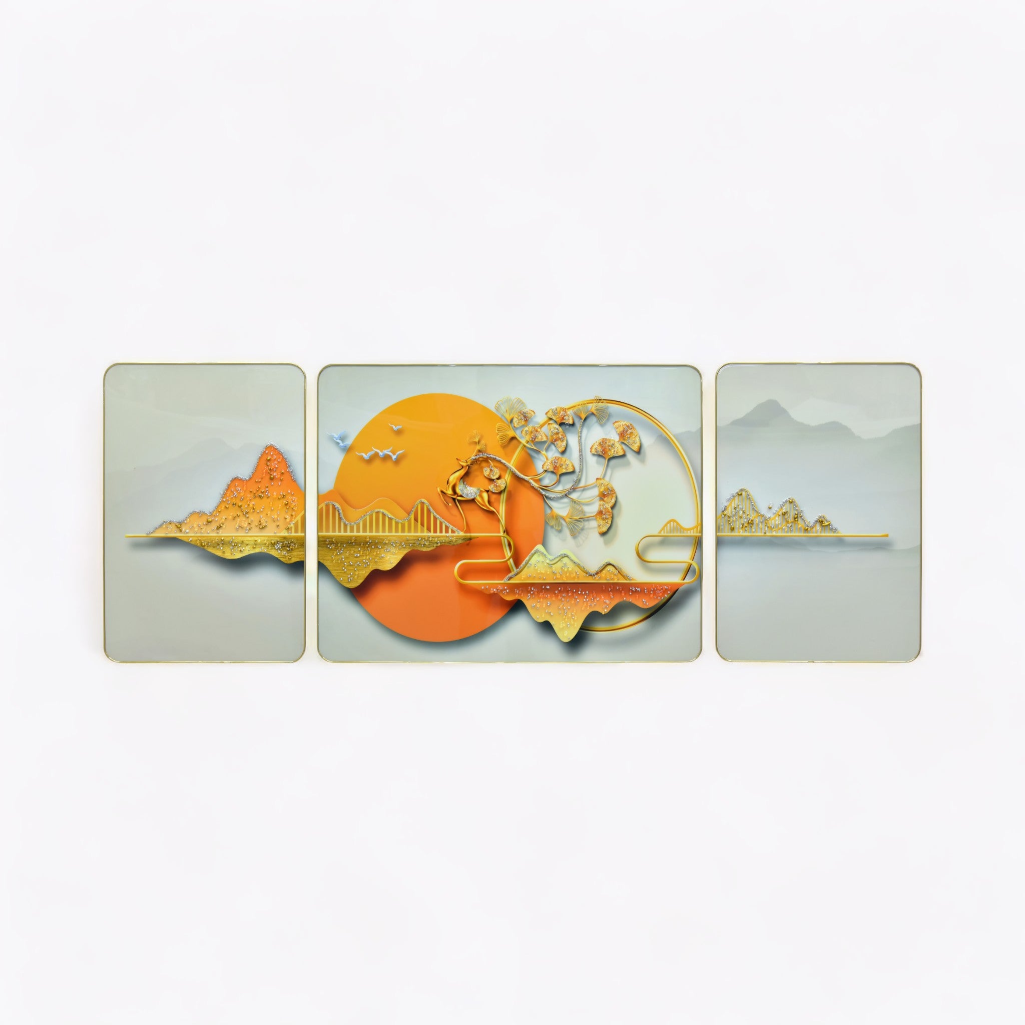 Gilded Sunrise Wall Panel | Set of 3