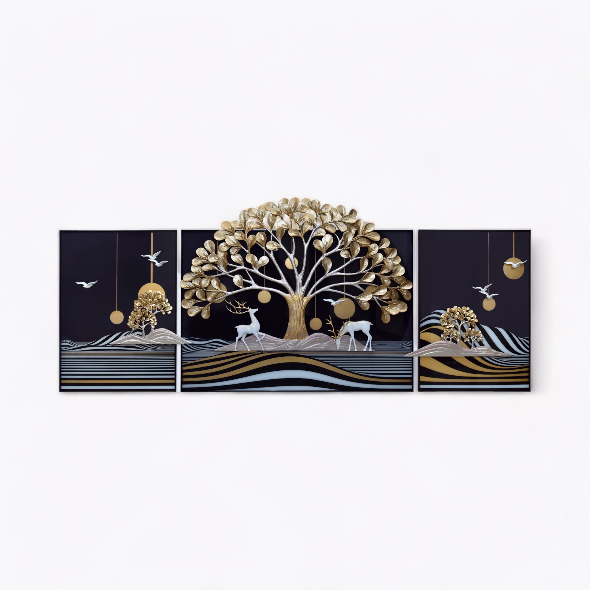 Golden Harmony Wall Panel | Set of 3