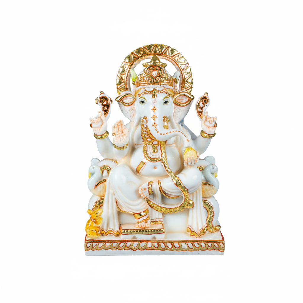 White & Gold Ganesha | God Statue | Set of 1