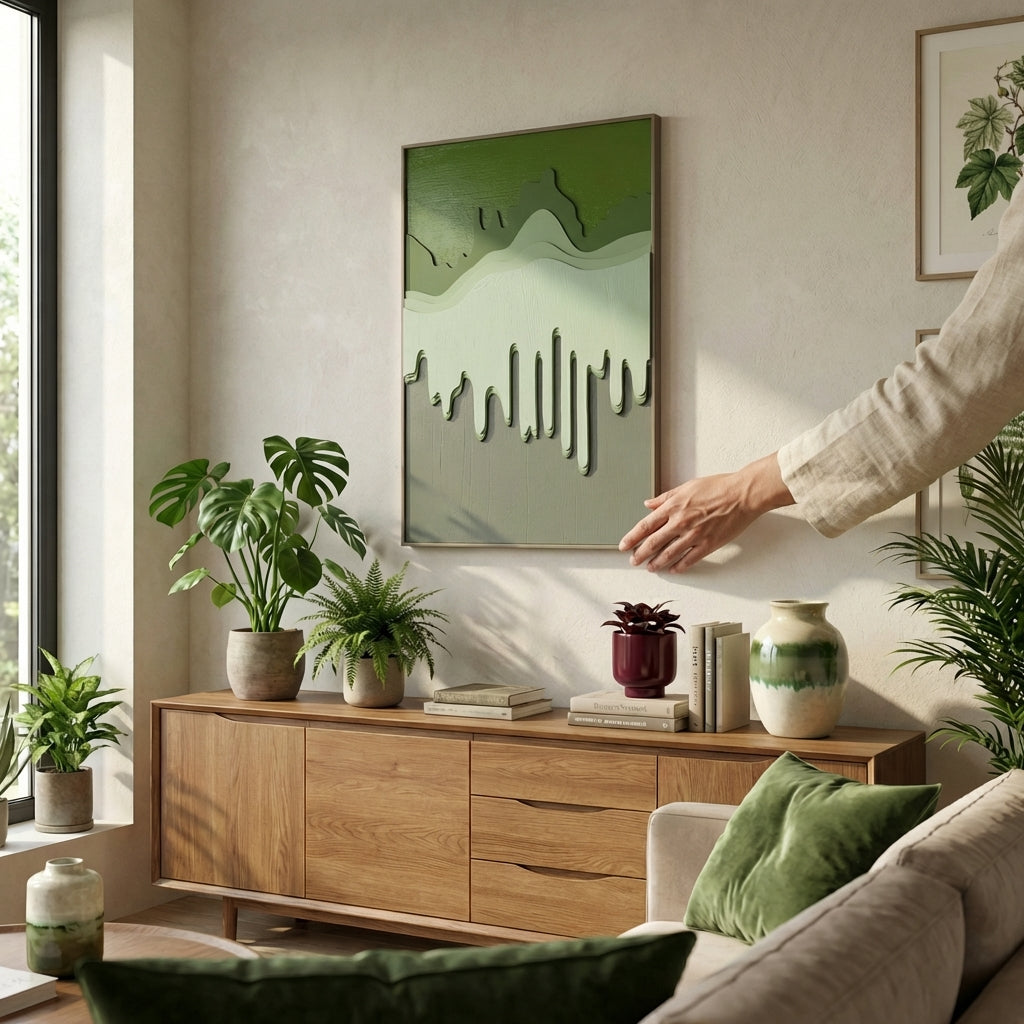 Elegant Abstract Green Wall Art - Nature's Symphony | Set Of 1