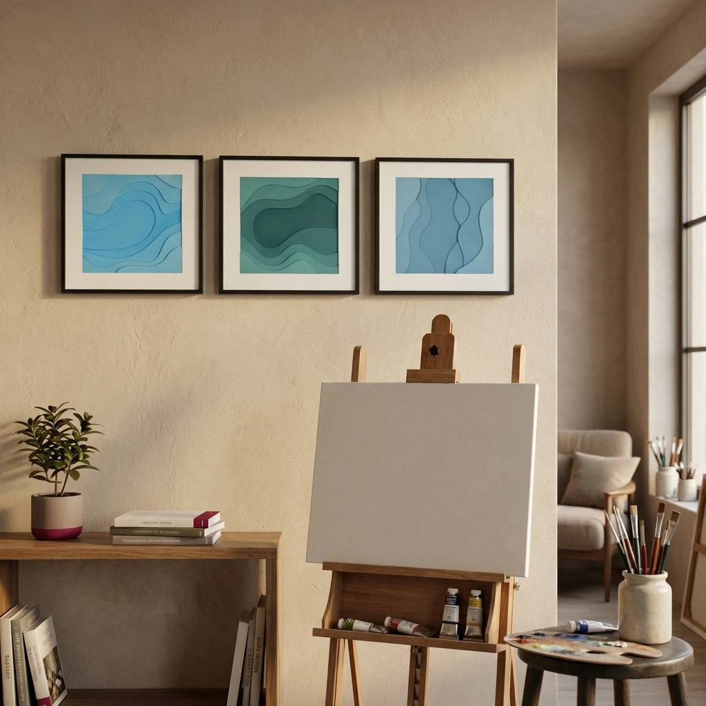 Elegant Abstract Decor Wall Art Set - Oceanic Tranquility | Set Of 3