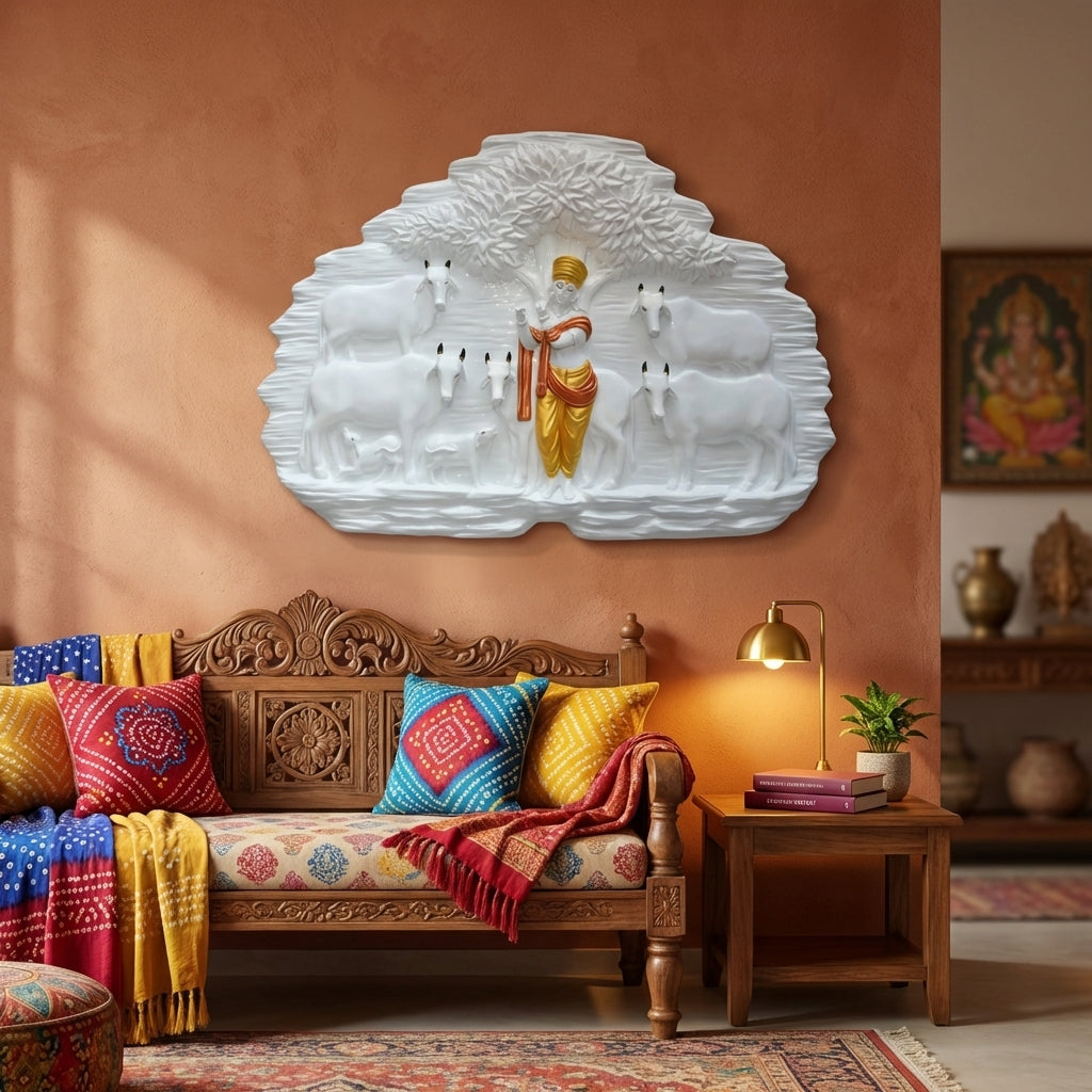 Divine Aura Ceramic Wall Art | Lord Krishna | Set of 1