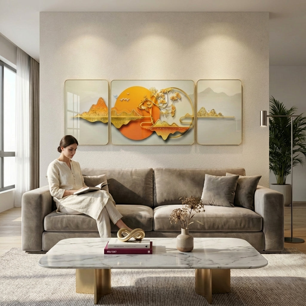 Gilded Sunrise Wall Panel | Set of 3