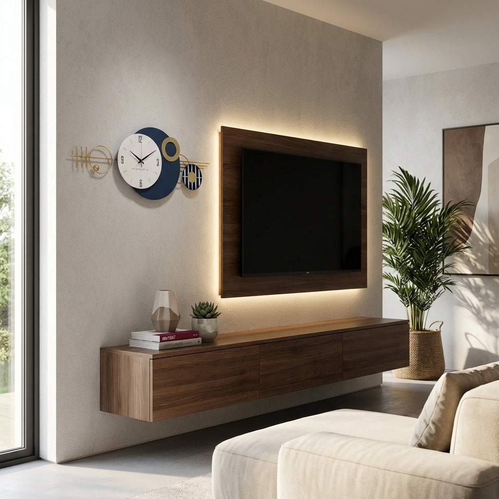 Navy and Gold Abstract Designer Clock