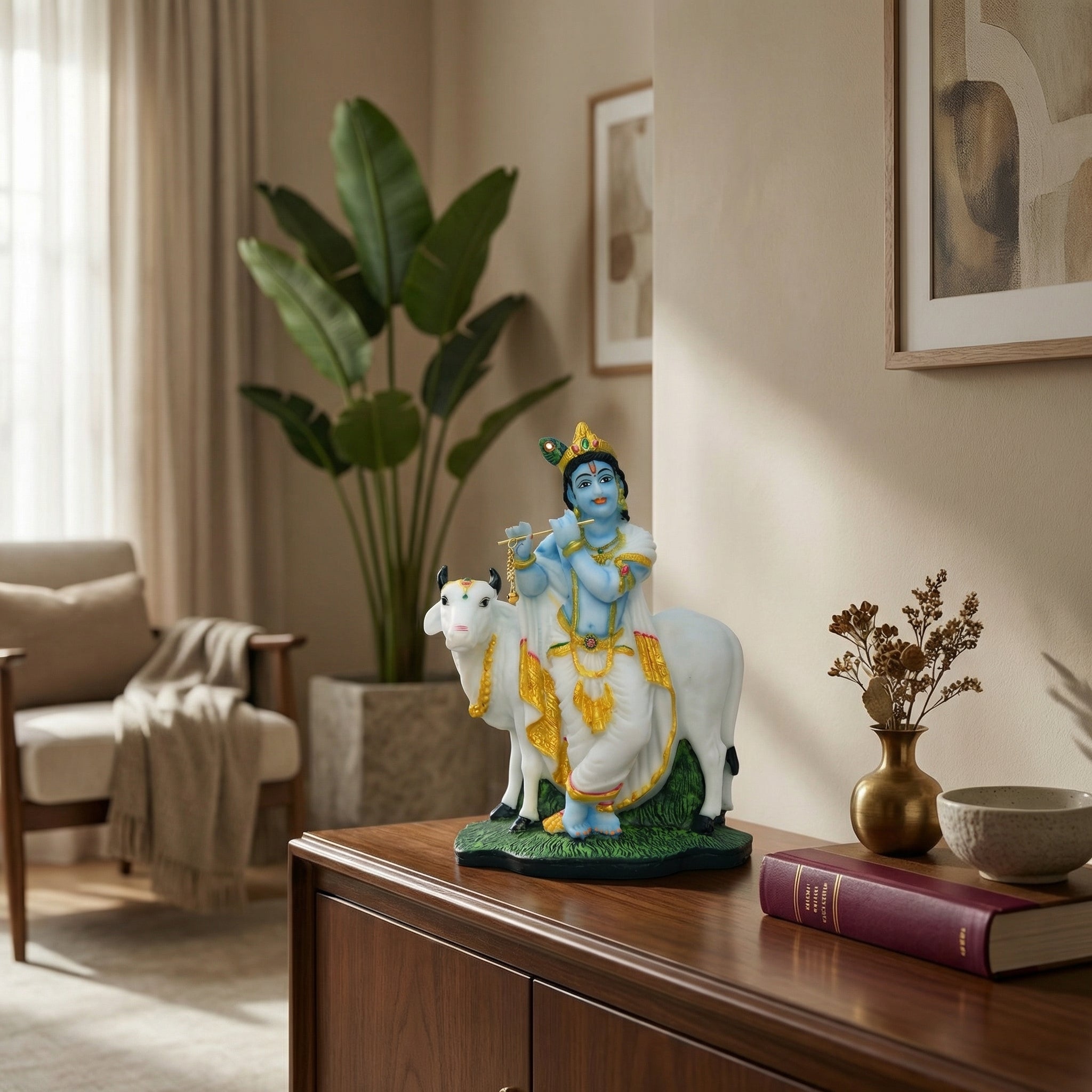 Divine Melody Krishna with Cow Statue | God Statue | Set of 1