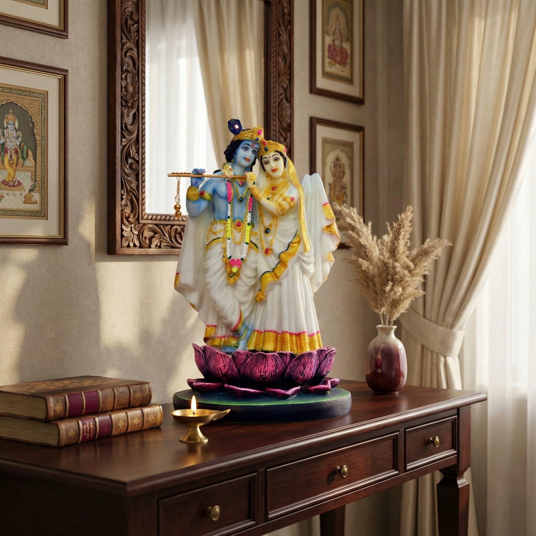Serene Lotus Divine Couple Statue | God Statue | Set of 1