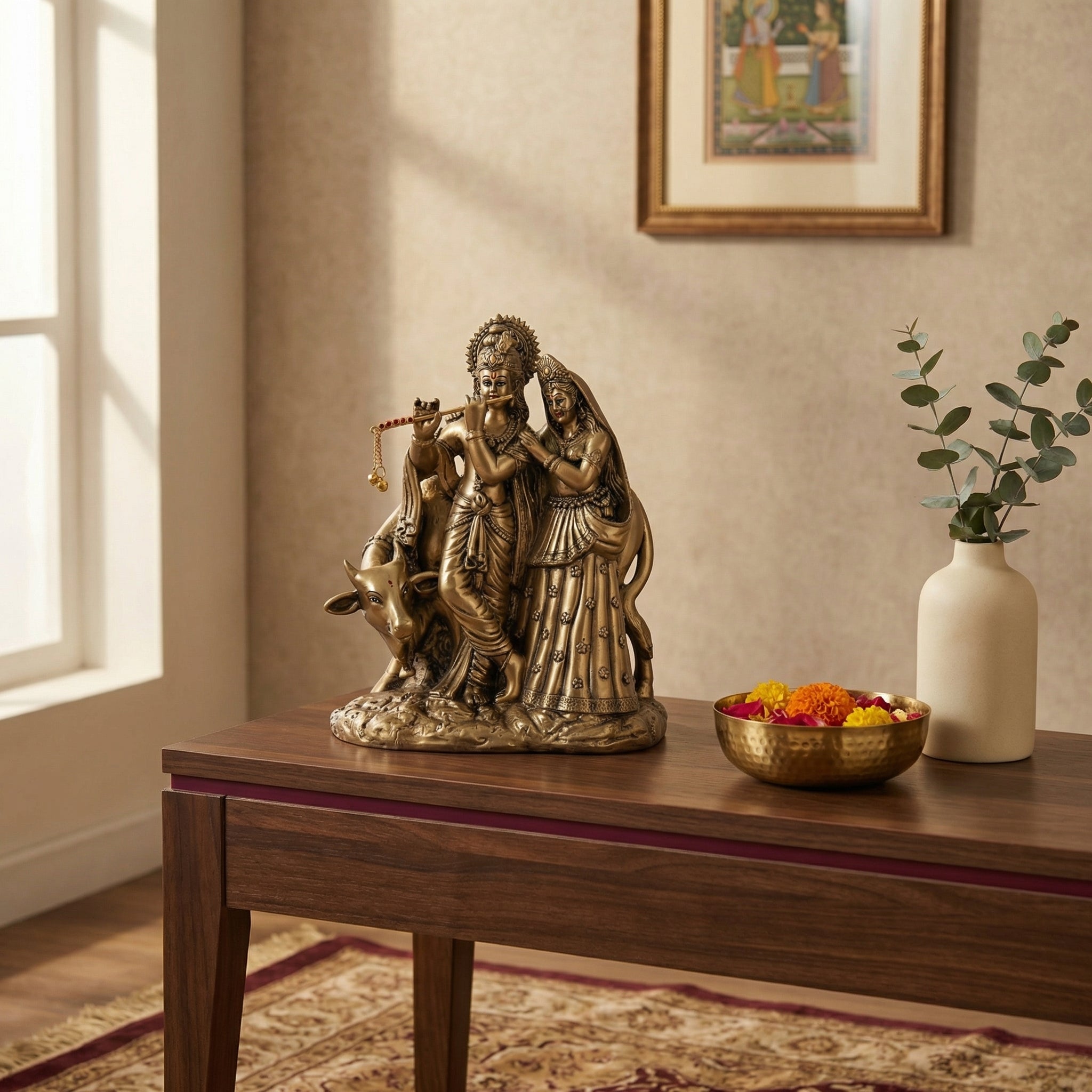 Elegant Eternal Bond Radha Krishna with Cow Statue | God Statue | Set of 1