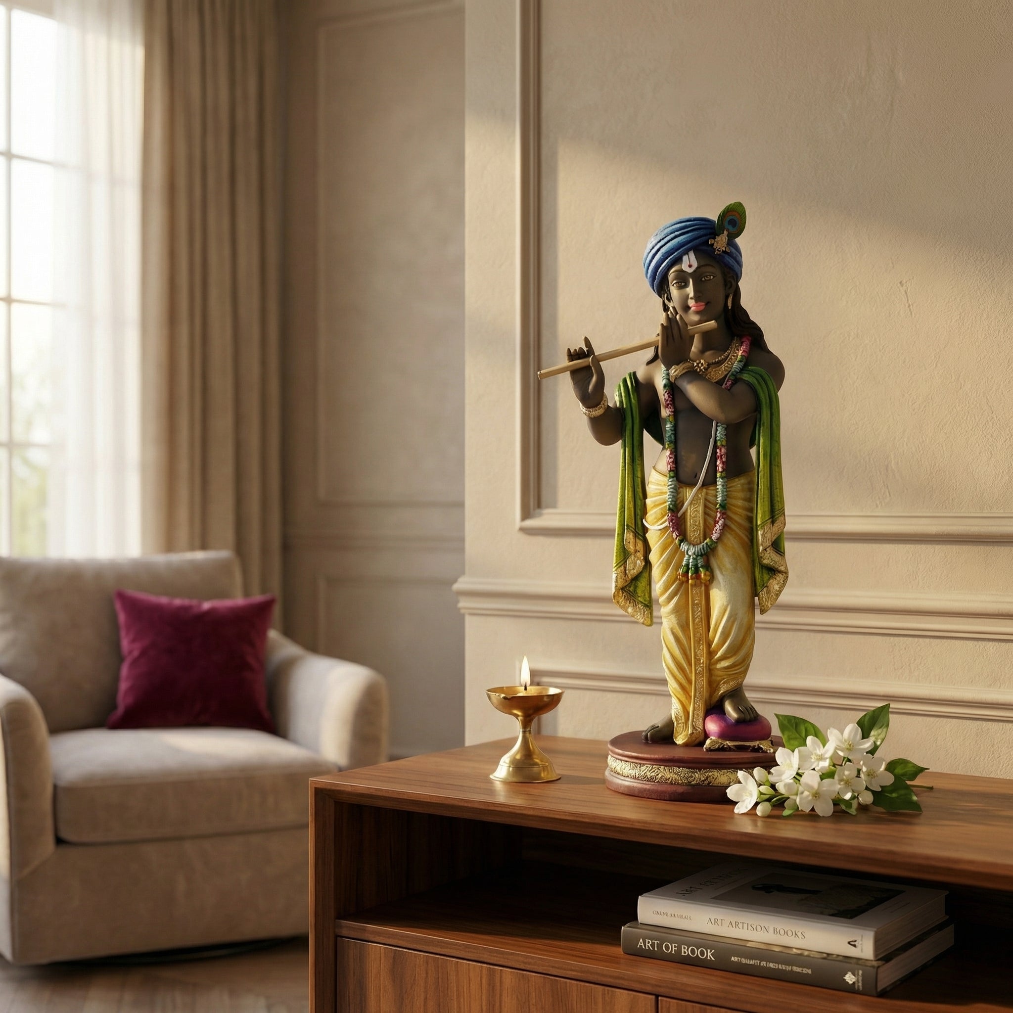 Serene Krishna Divine Melody Statue | God Statue | Set of 1