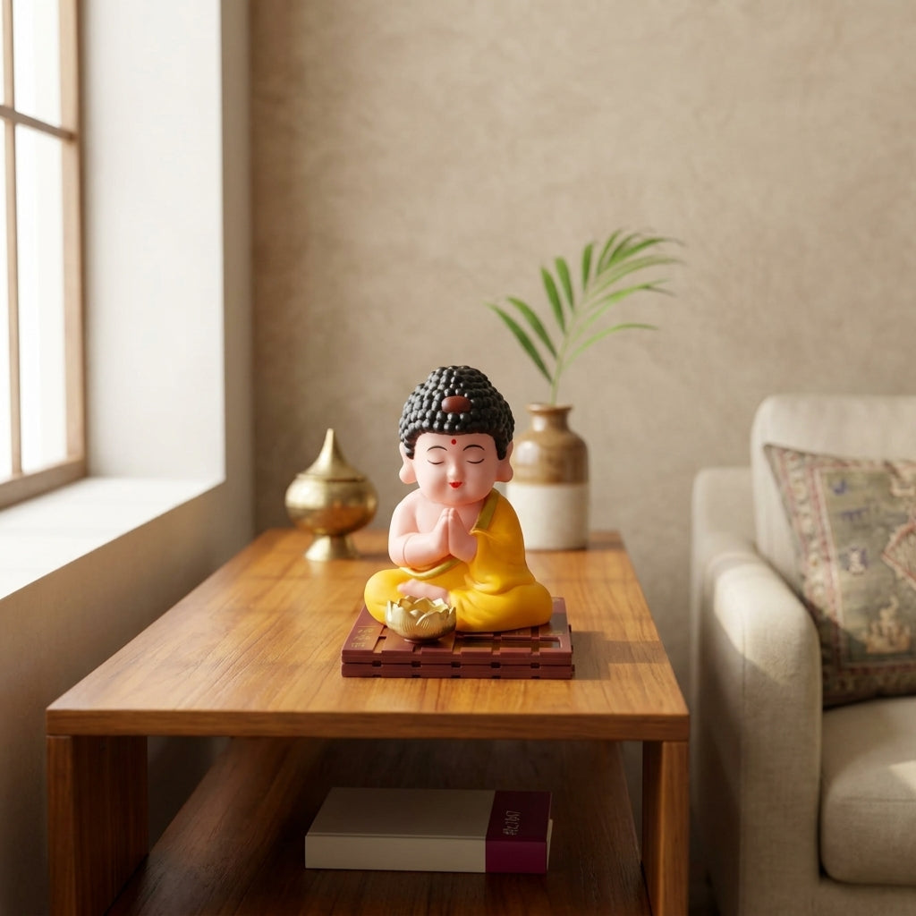 Solar Praying Monk Statue | Nodding Buddhist Monk Bobblehead for Car Dashboard, Home & Office Decor | Set of 1