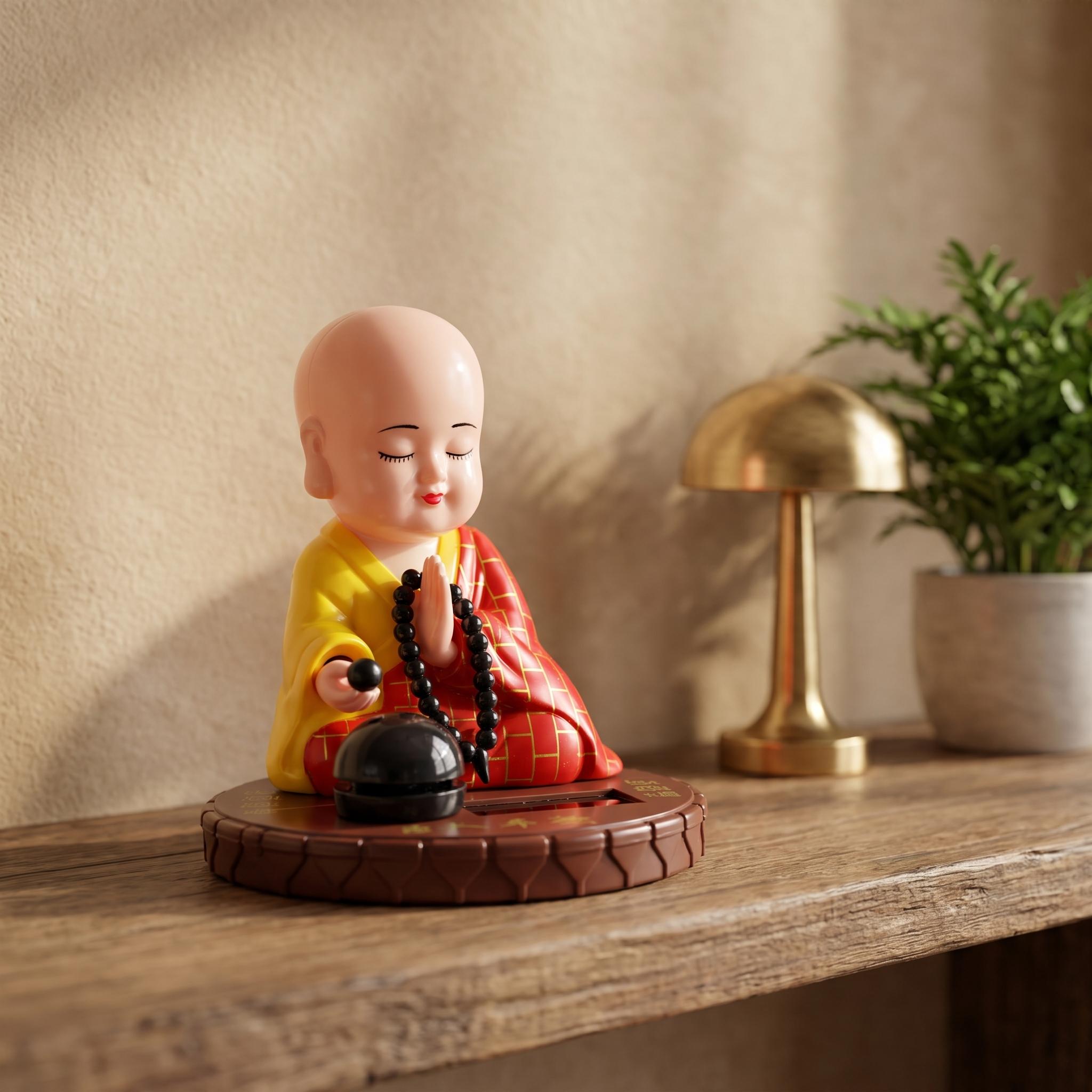 Solar Praying Monk Statue in red and yellow robe