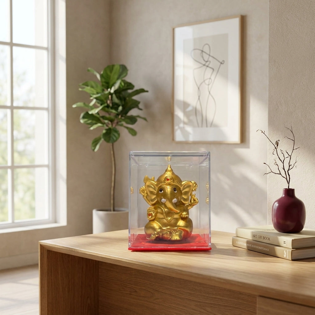 Solar Bal Ganesh Idol | Skin & Gold Moving Ganesha Statue for Home, Office & Car Dashboard