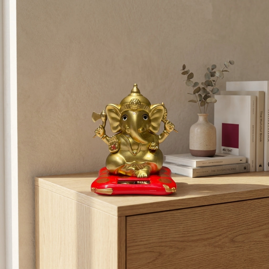 Solar Bal Ganesh Idol | Skin & Gold Moving Ganesha Statue for Home, Office & Car Dashboard