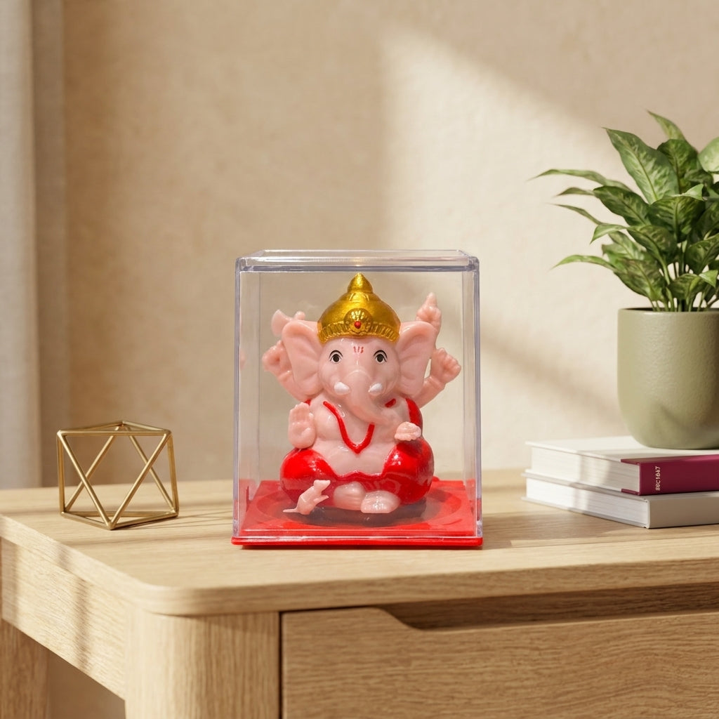 Solar Bal Ganesh Idol | Skin & Gold Moving Ganesha Statue for Home, Office & Car Dashboard