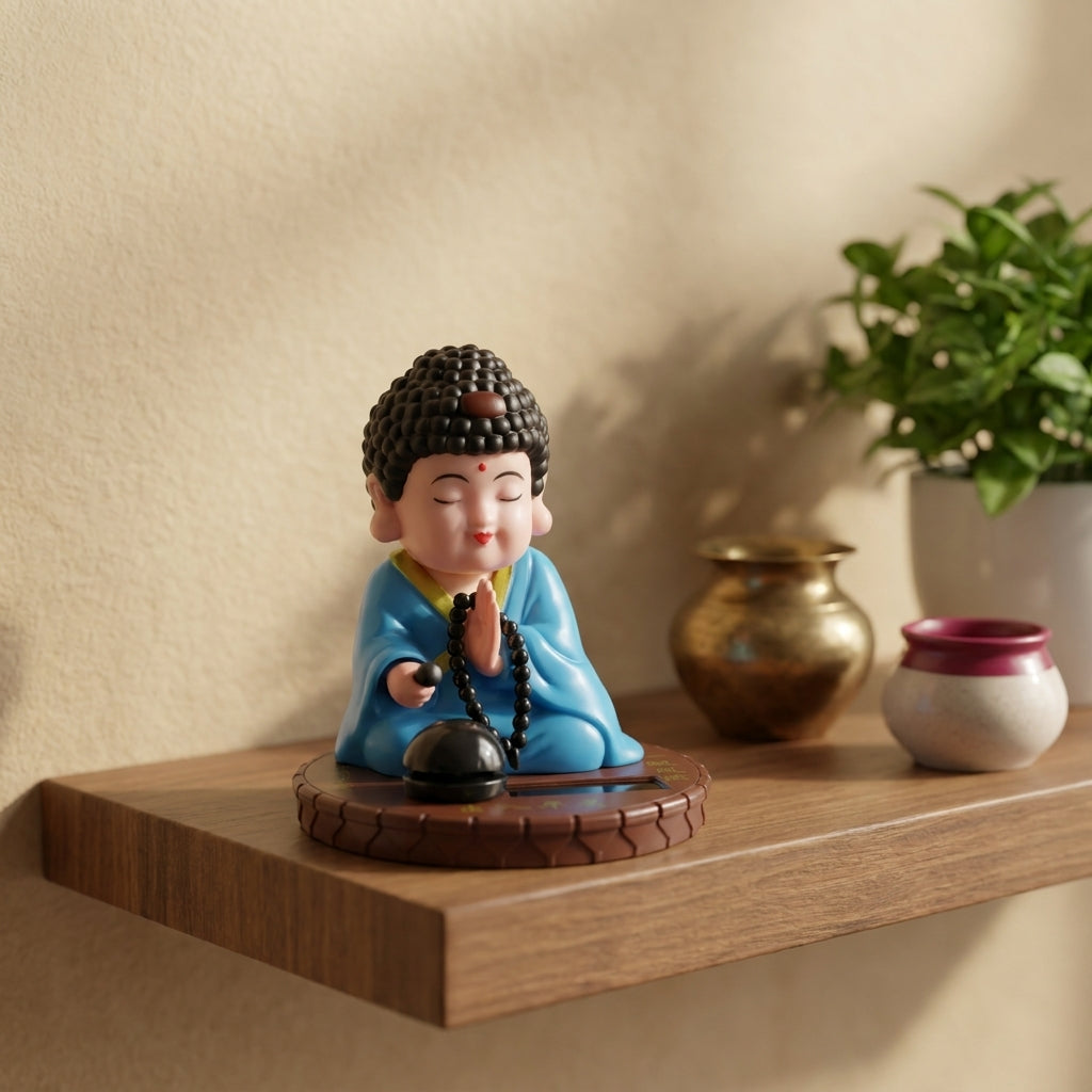 Solar Curly-Hair Buddha Monk Statue in blue robe