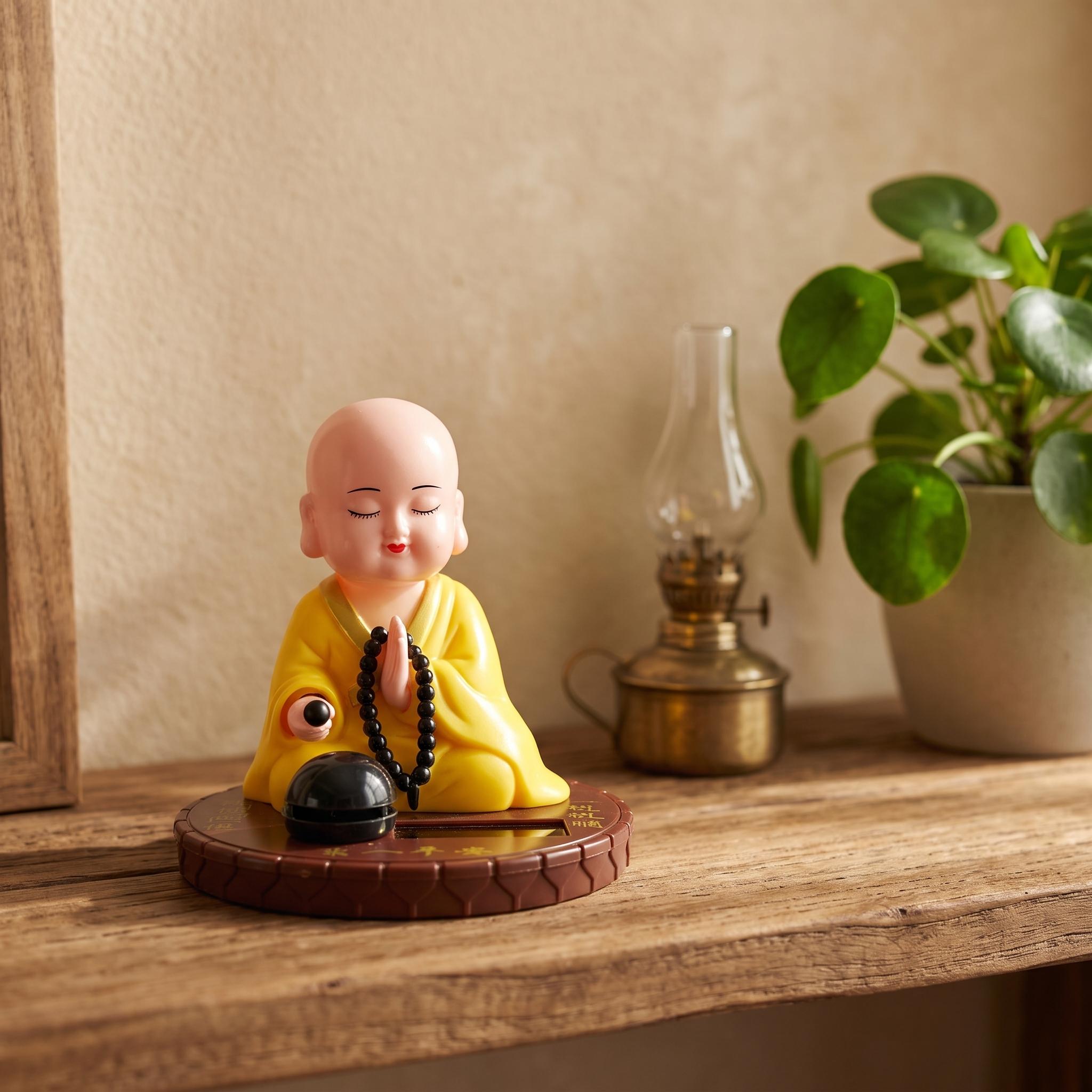 Solar Praying Monk Statue in yellow robe