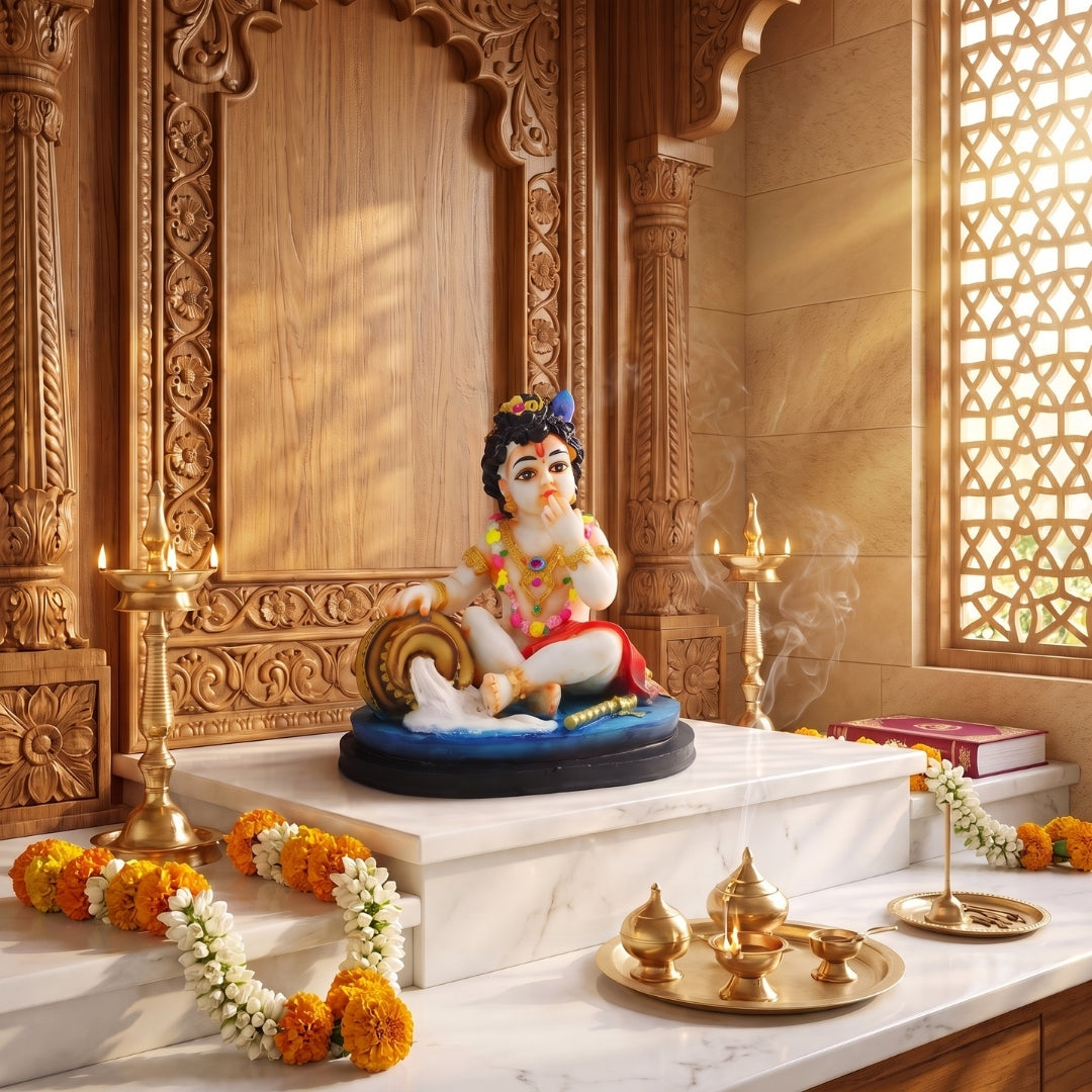 Laddu Gopal Eating Makhan marble-finish baby Krishna statue