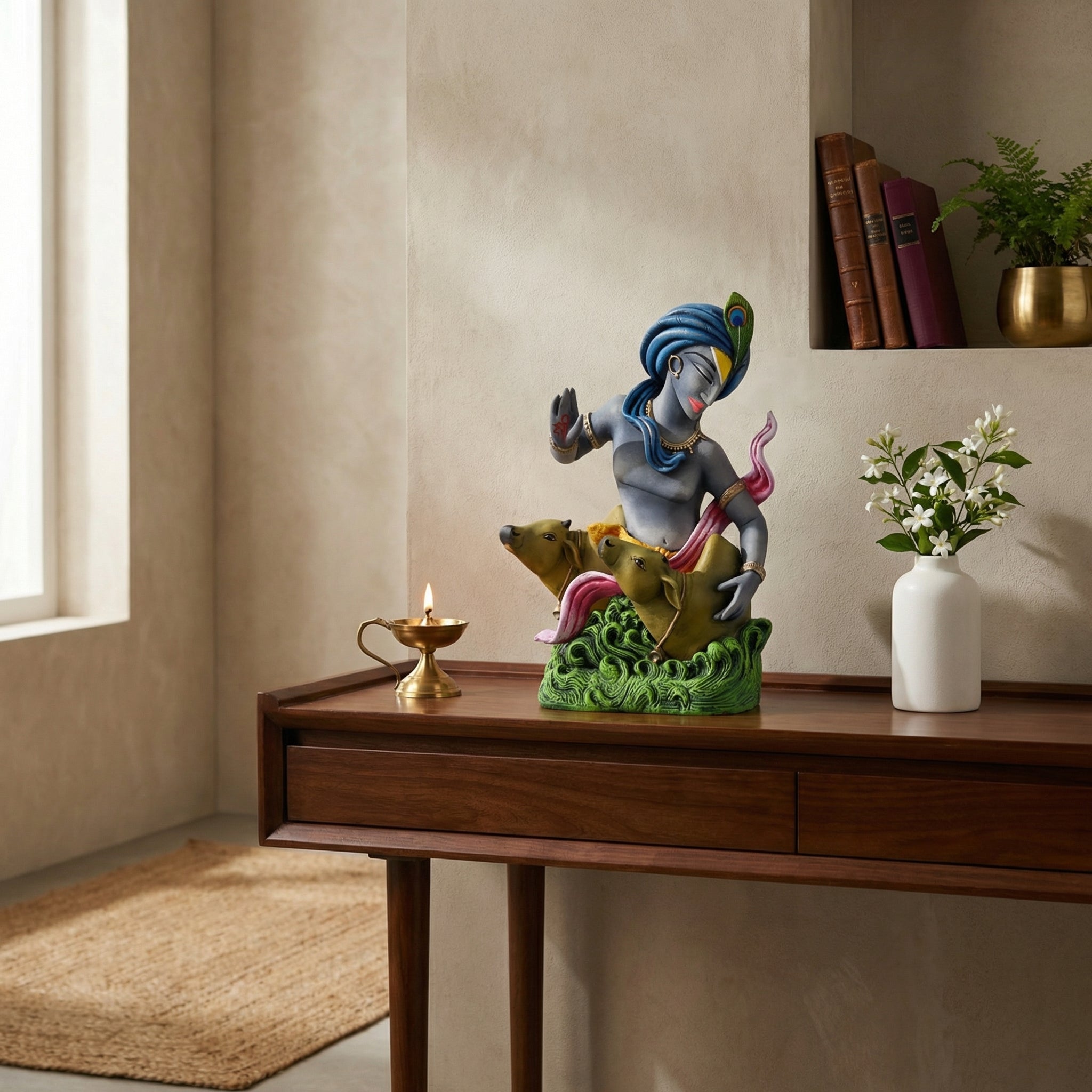 Serene Krishna Calf Whisperer Statue | God Statue | Set of 1
