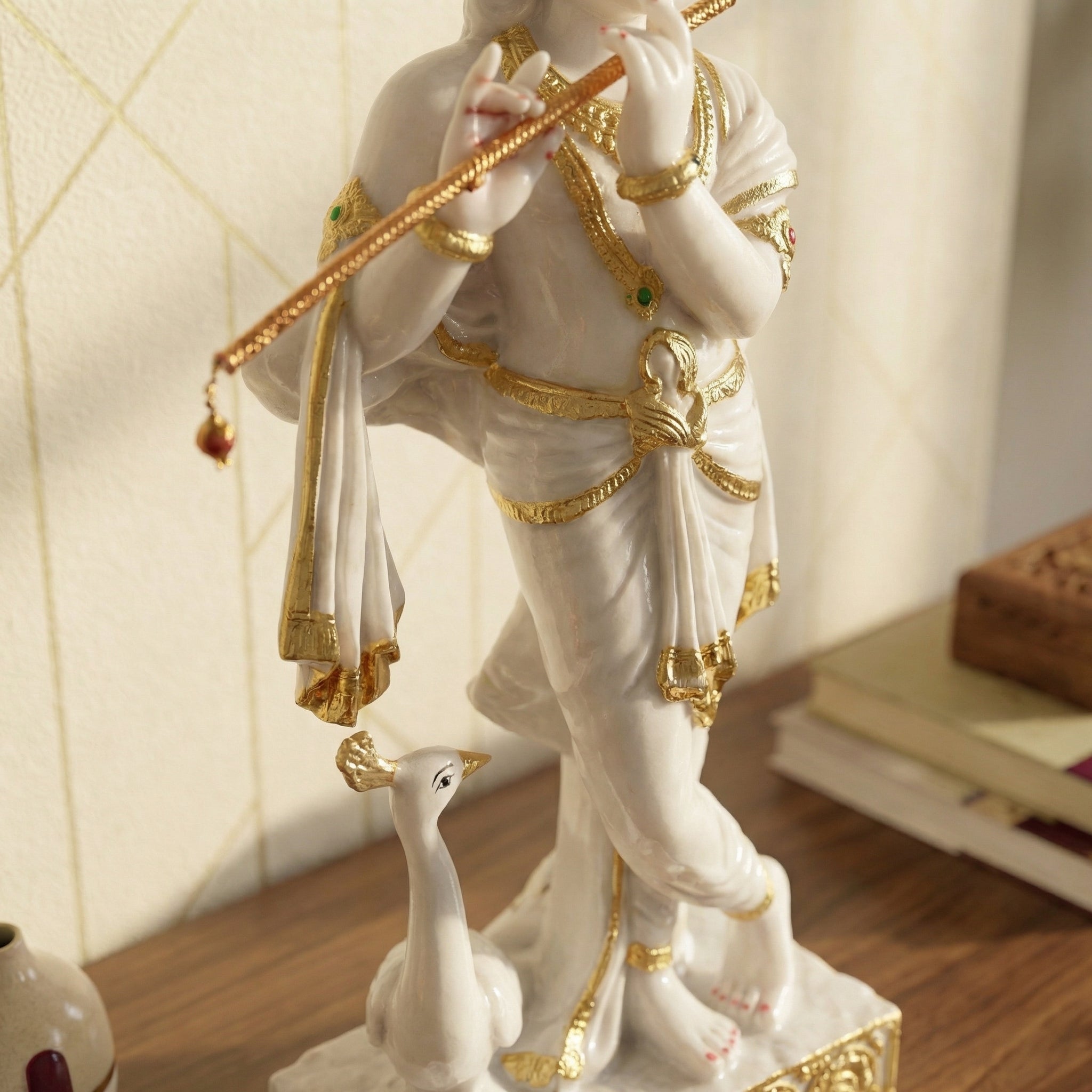 Serene Krishna with Peacock Statue | God Statue | Set of 1