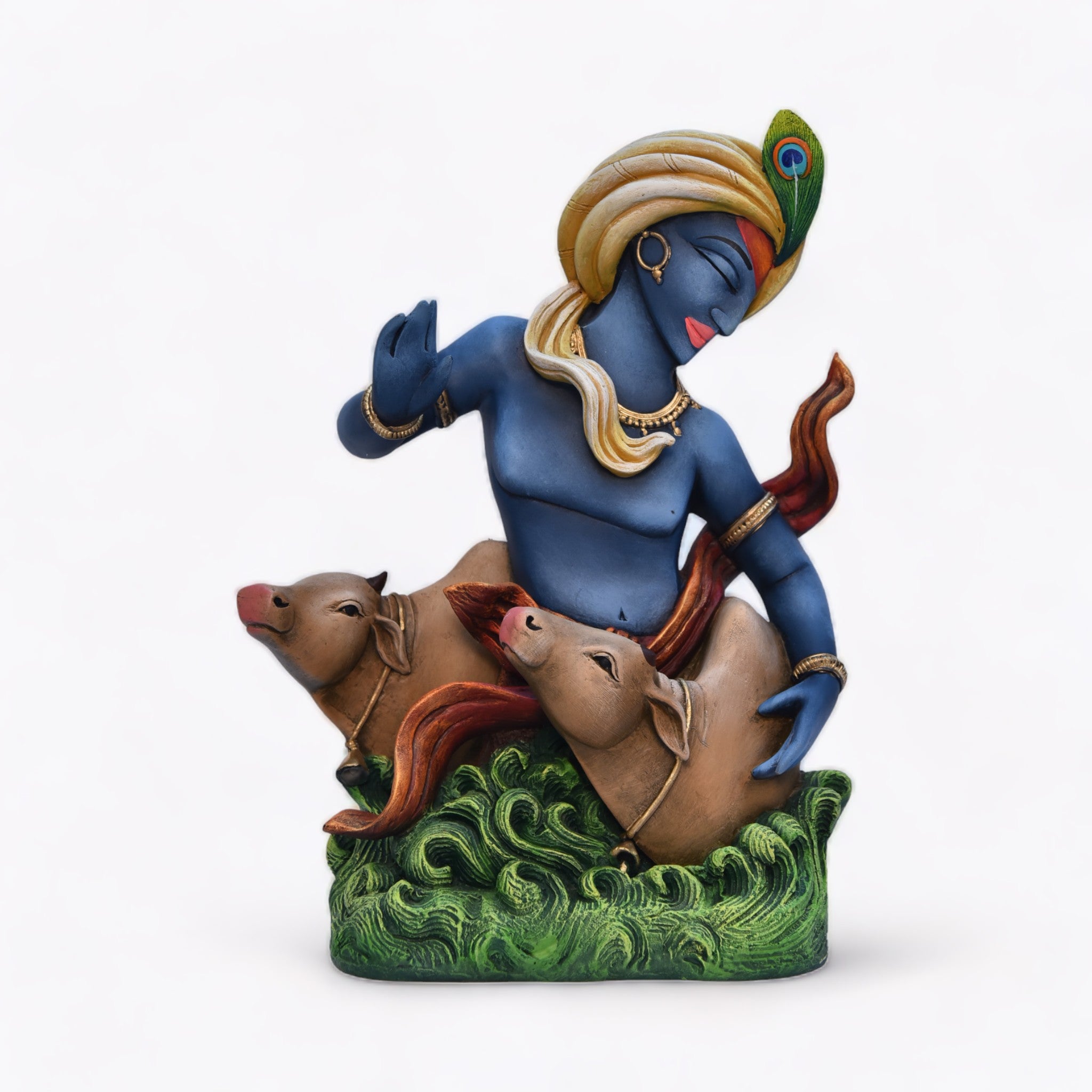 Blissful Krishna with Cows Statue | God Statue | Set of 1