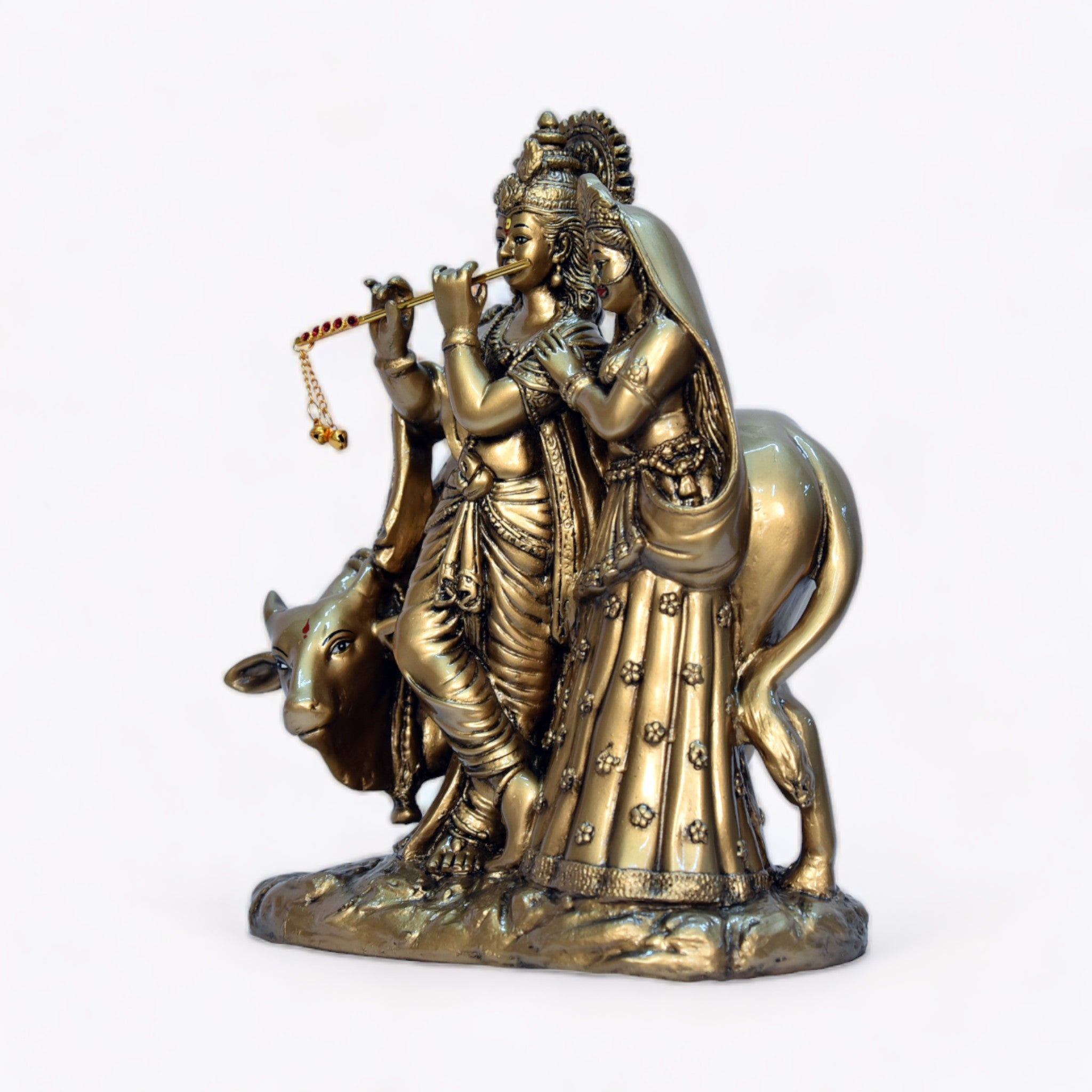 Elegant Eternal Bond Radha Krishna with Cow Statue | God Statue | Set of 1