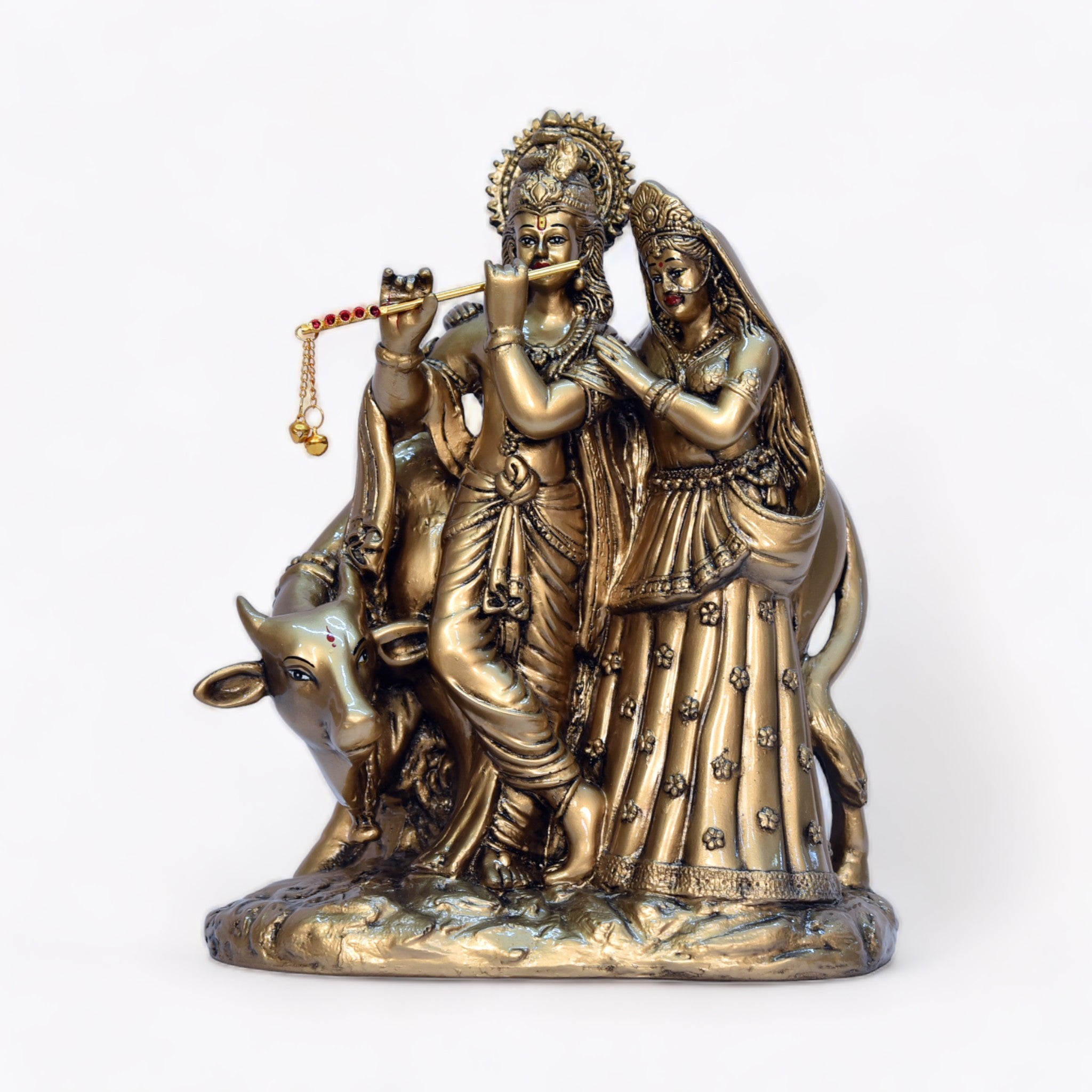 Elegant Eternal Bond Radha Krishna with Cow Statue | God Statue | Set of 1