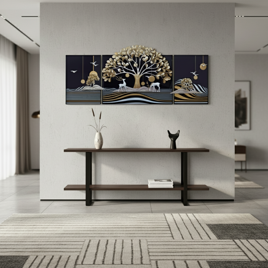 Golden Harmony Wall Panel | Set of 3