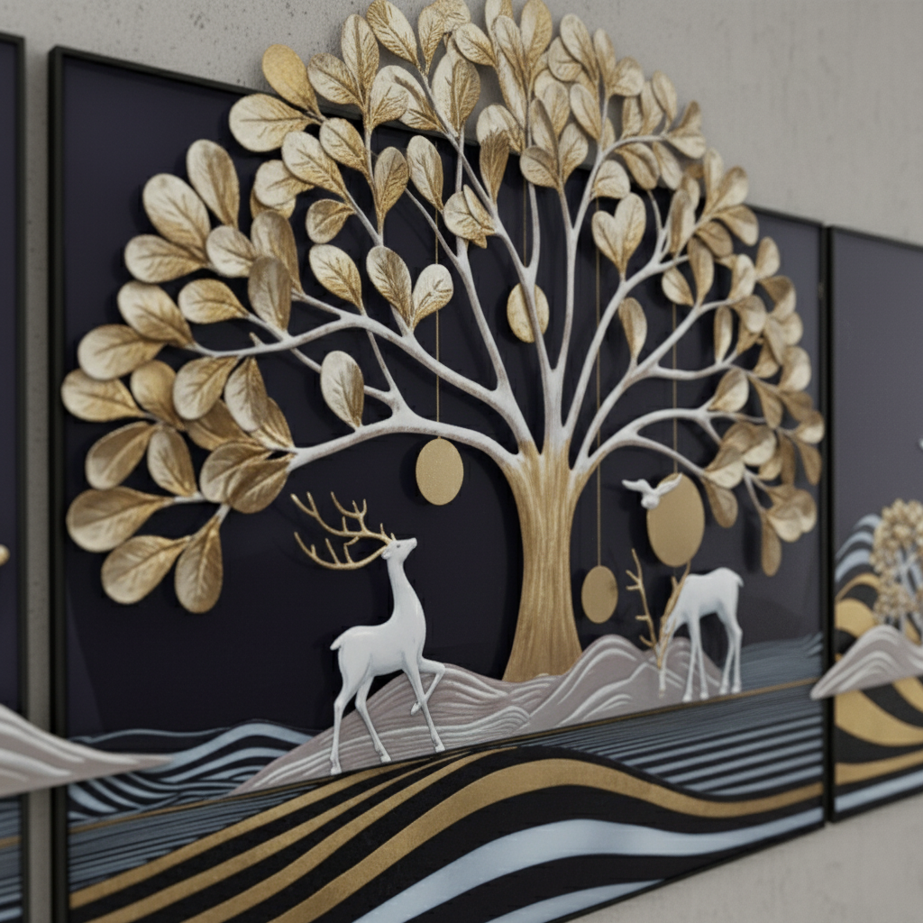 Golden Harmony Wall Panel | Set of 3