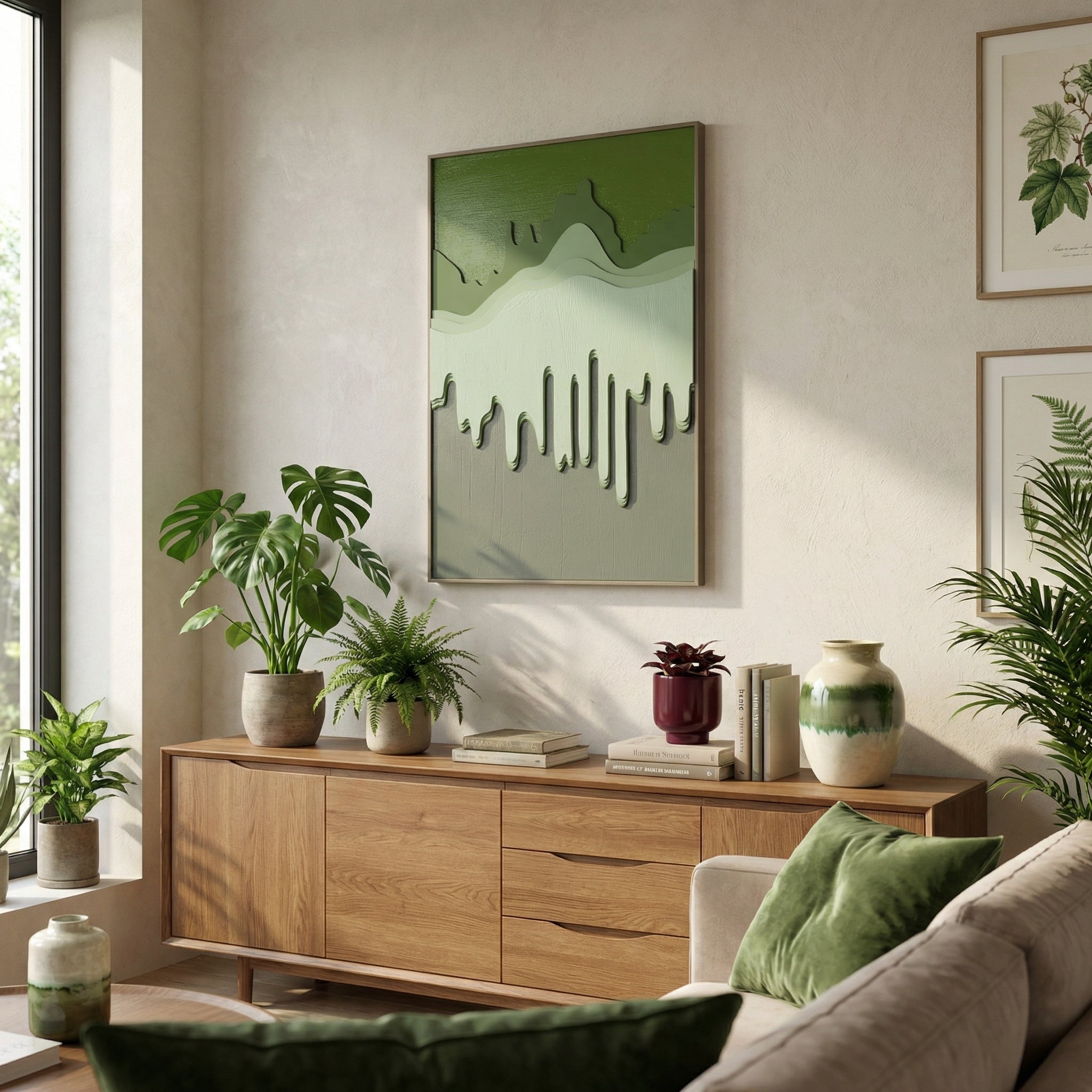 Elegant Abstract Green Wall Art - Nature's Symphony | Set Of 1