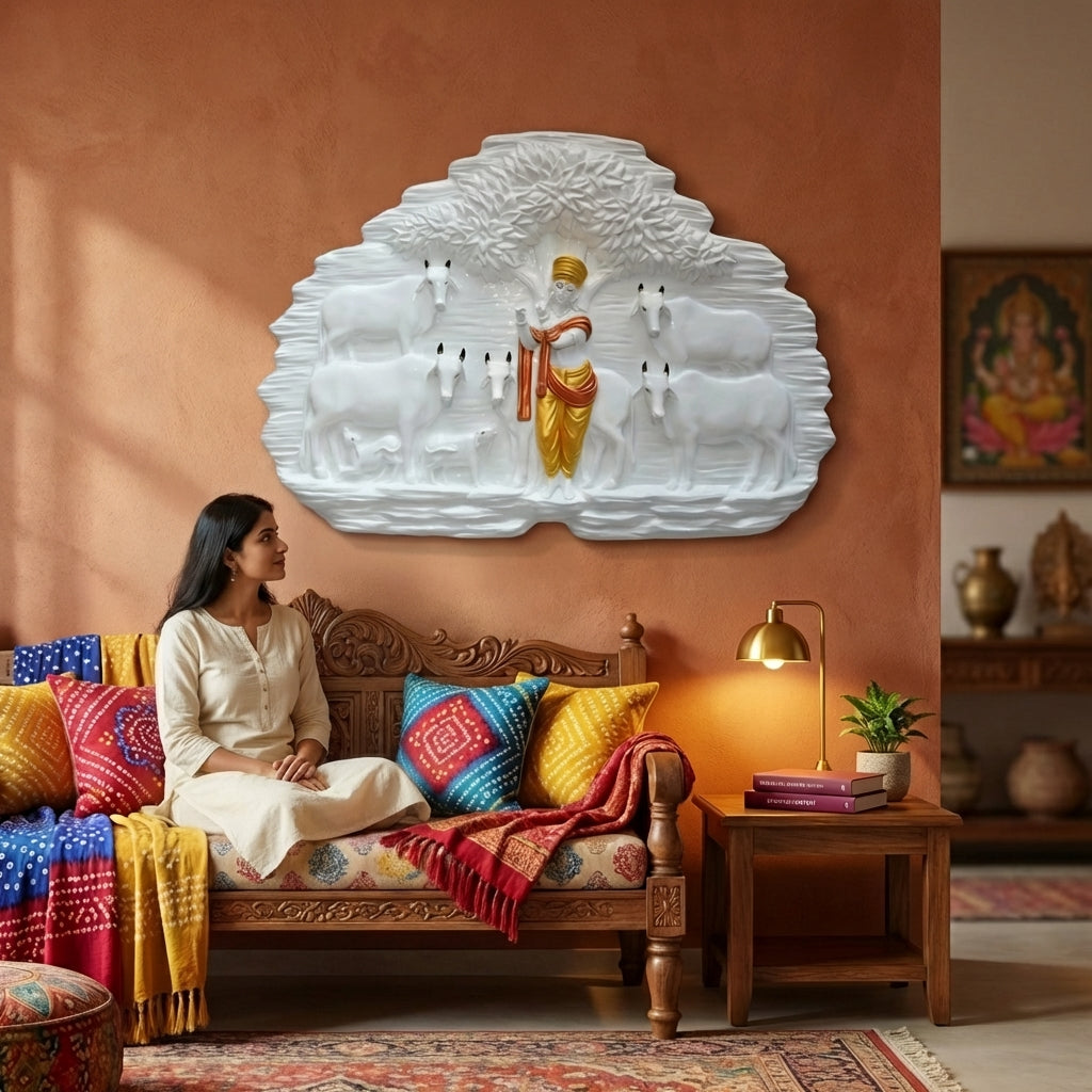 Divine Aura  Ceramic Wall Art | Lord Krishna | Set of 1