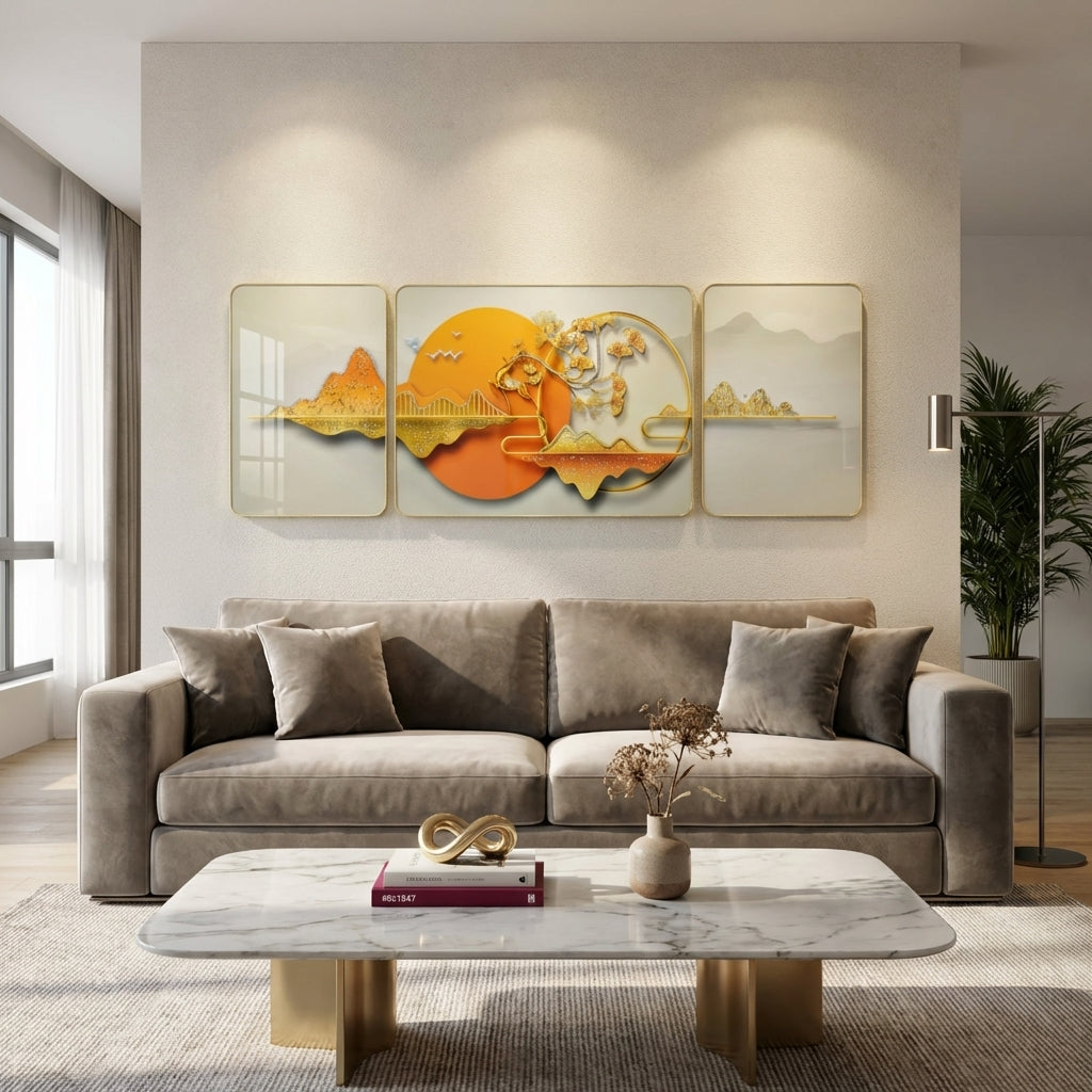 Gilded Sunrise Wall Panel | Set of 3