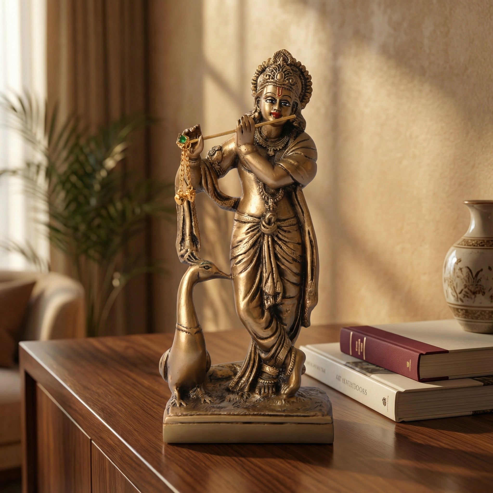 Divine Lord Krishna Statue in Bronze Finish | God Statue | Set of 1