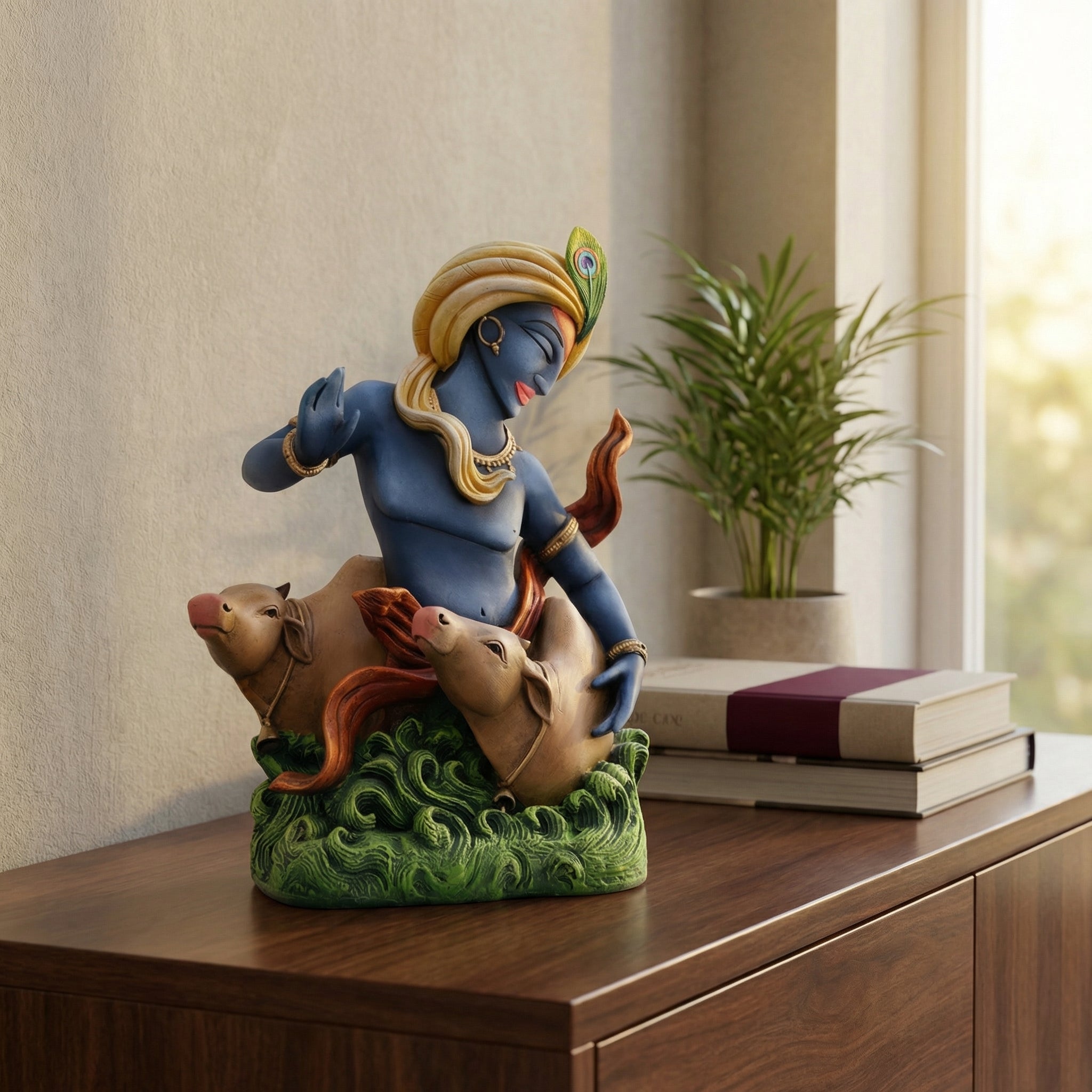 Blissful Krishna with Cows Statue | God Statue | Set of 1