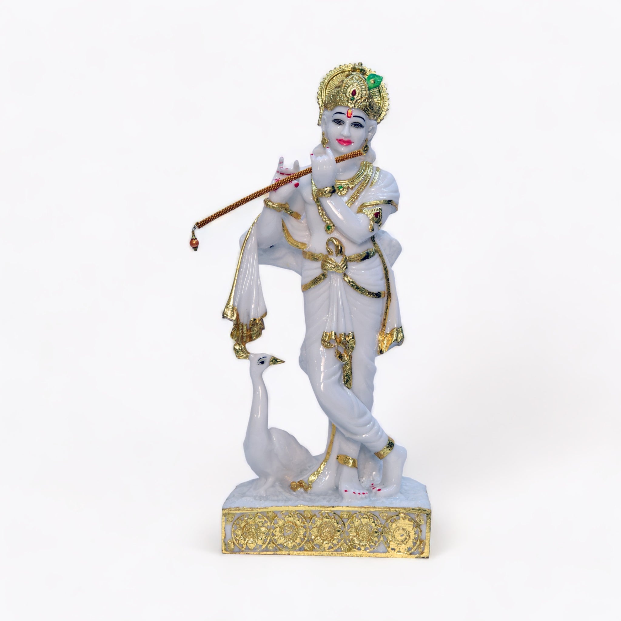 Serene Krishna with Peacock Statue | God Statue | Set of 1