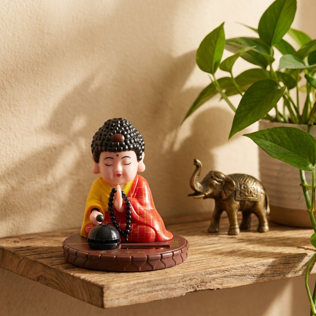 Solar Curly-Hair Buddha Monk Statue in red and yellow robe