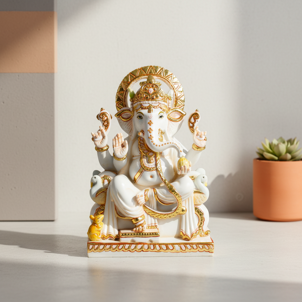 White & Gold Ganesha | God Statue | Set of 1