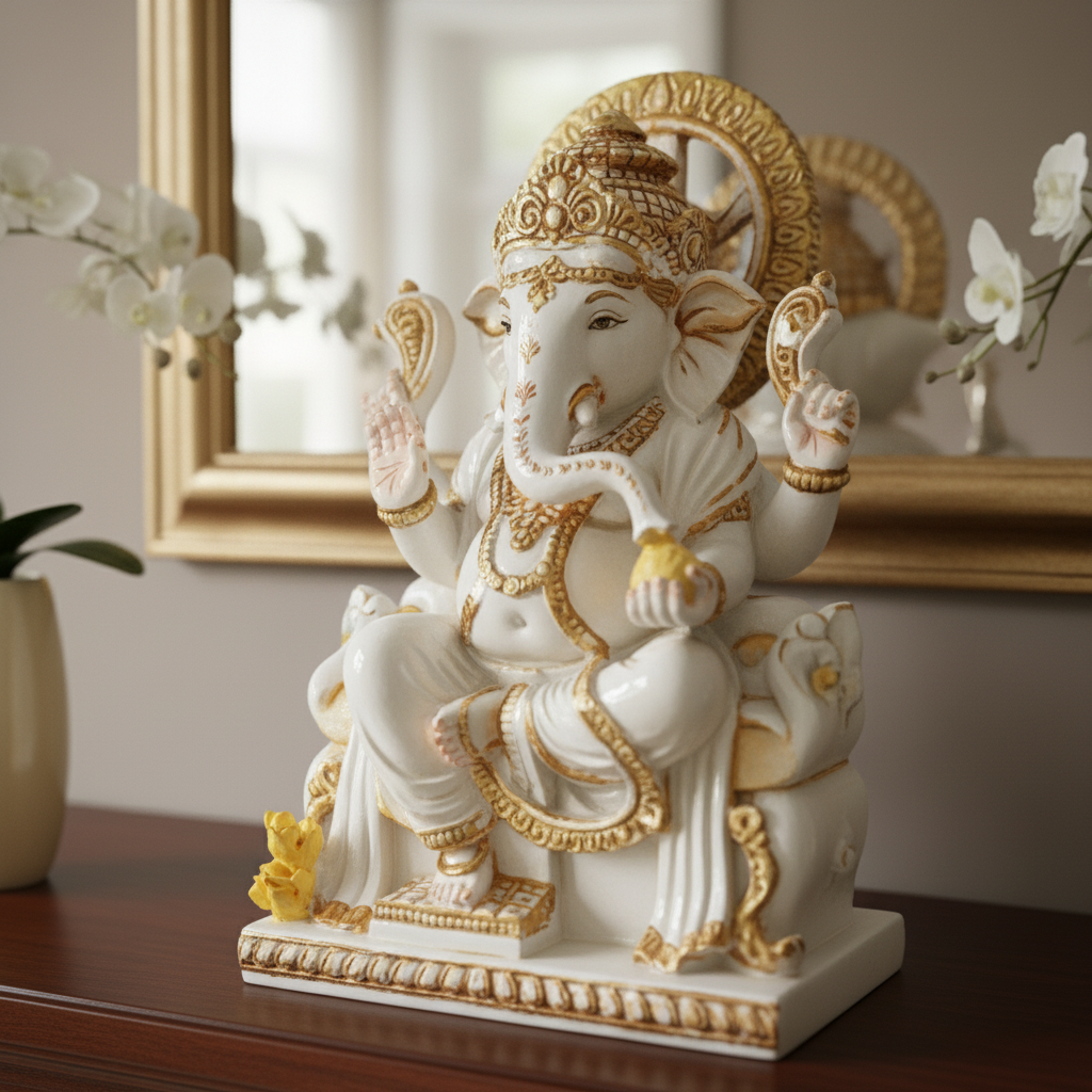 White & Gold Ganesha | God Statue | Set of 1